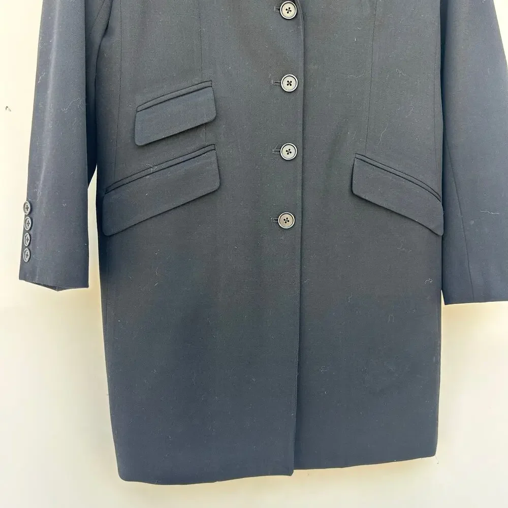 Vintage Ralph Lauren Wool Long Blazer Coat Black Jacket 8 Petite Velvet - Picture 7 of 9
